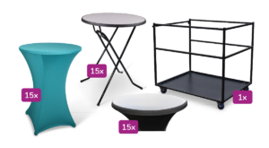 Transportkar groot inclusief statafel Colorado en Stretchrok + Topcover