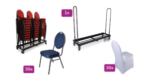 Transportkar incl. stapelstoel Maas met stretchrok 30 stuks